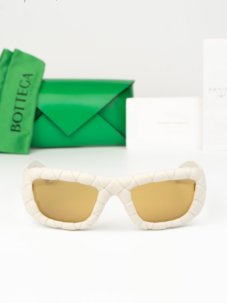 Bottega Veneta Men Sunglasses Chalk White Brown Rectangle Bv1303s 006 New